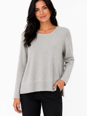 Cortland Park  Gray Women's Cashmere Layered Hem Sweater in Sz M